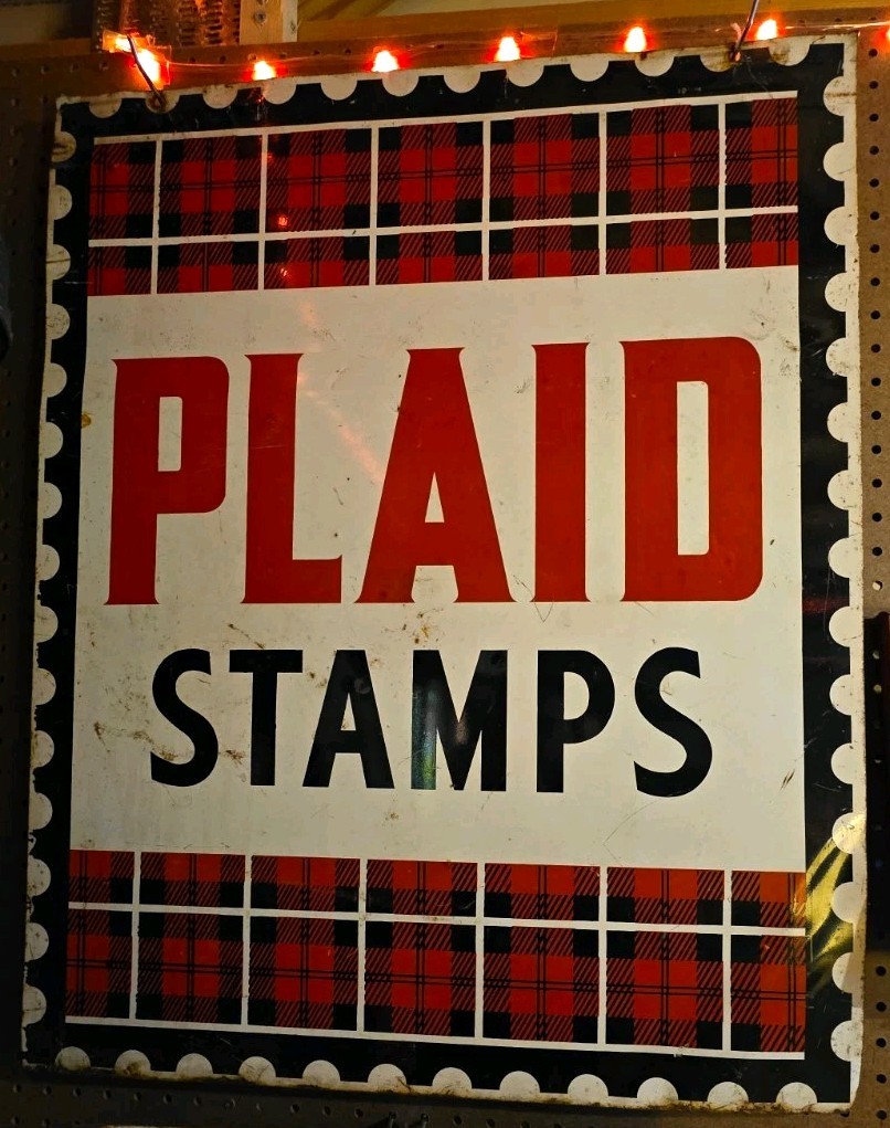 Vintage A&P Plaid Stamps Porcelain Advertising Sign Red Black Tartan Large