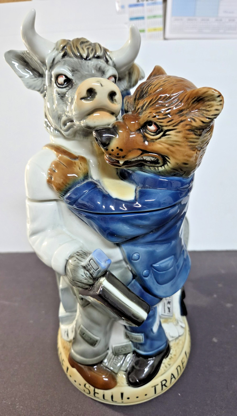 Stock Market Bull & Bear Character lidded stein