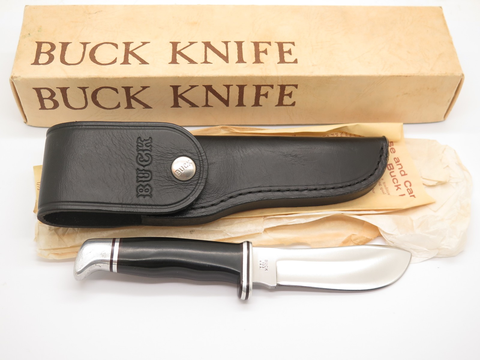Vintage 1973-80 Buck 103 Skinner 3 Three Liner Fixed Blade Hunting Knife & Box