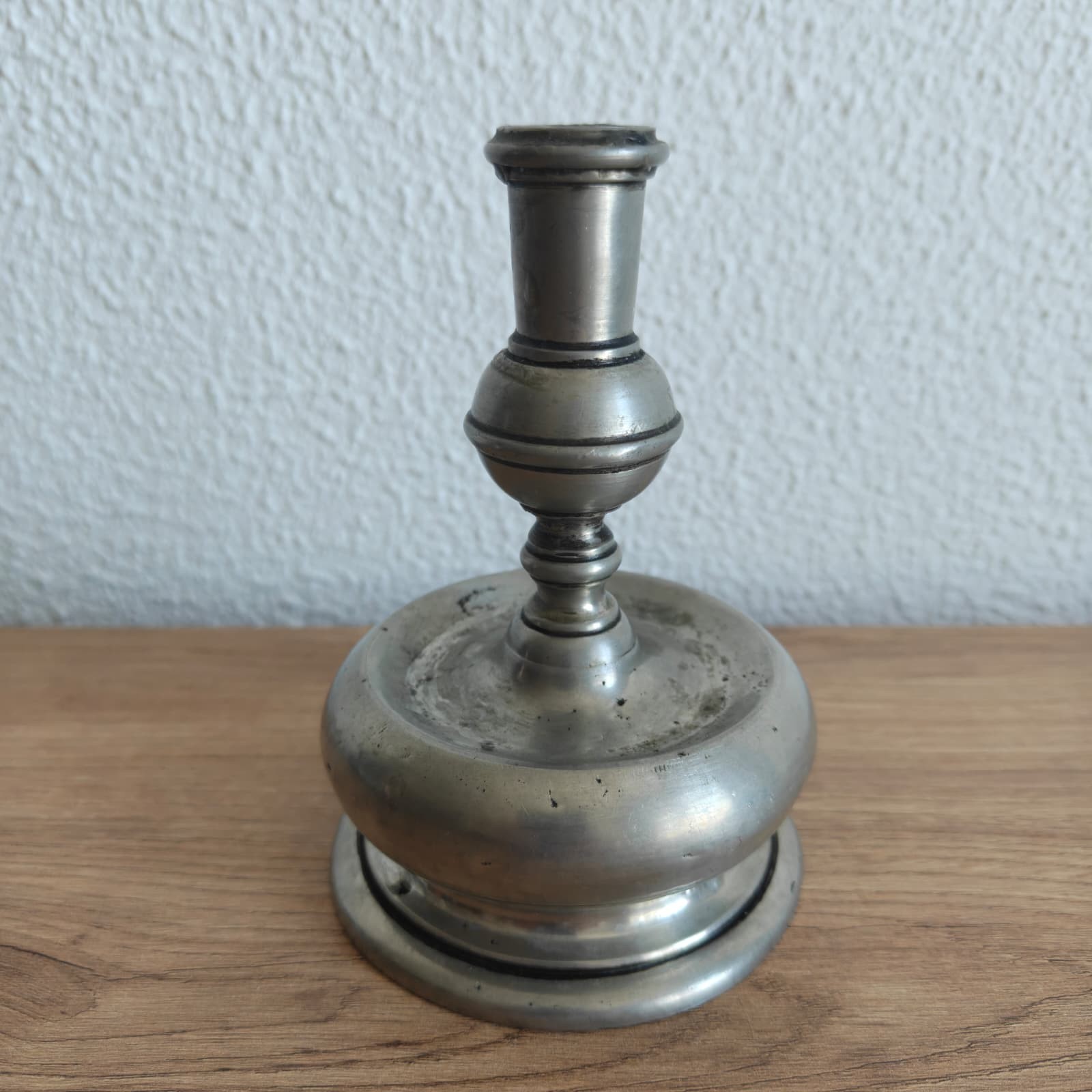 Antique 17th Century Bulbous Base Pewter Candlestick Early European Collectible