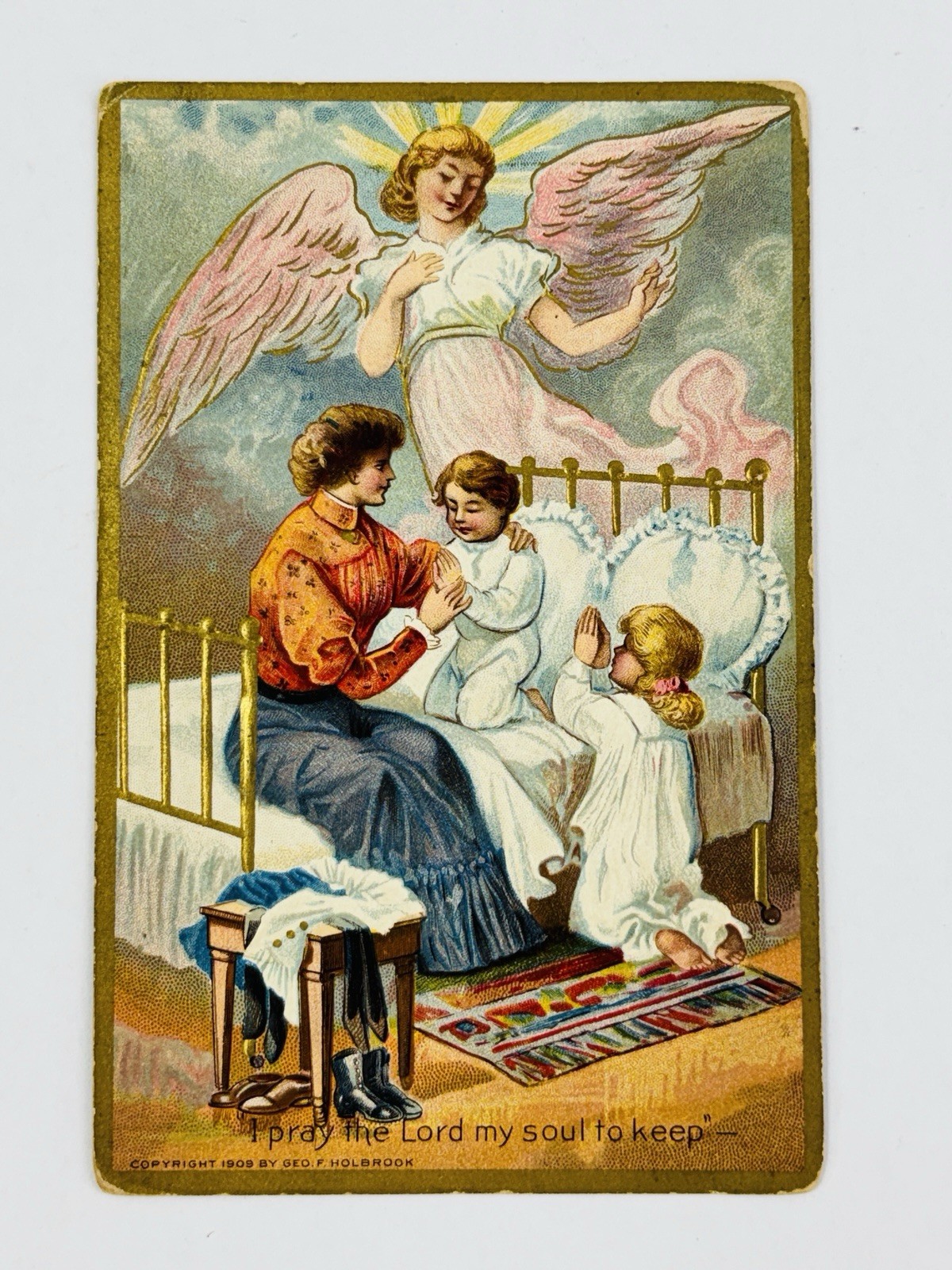 Vintage 1909 Geo F Holbrook I Pray The Lord My Soul To Keep Embossed Postcard