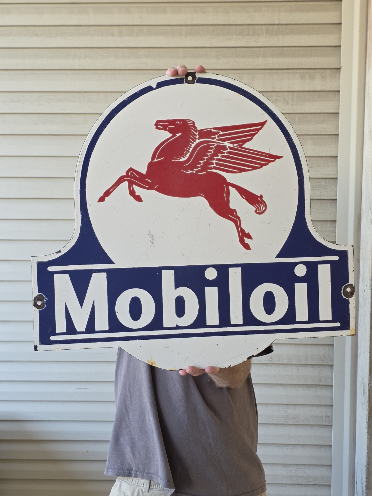  GIANT VINTAGE MOBILOIL PEGASUS PORCELAIN GAS STATION SIGN 24