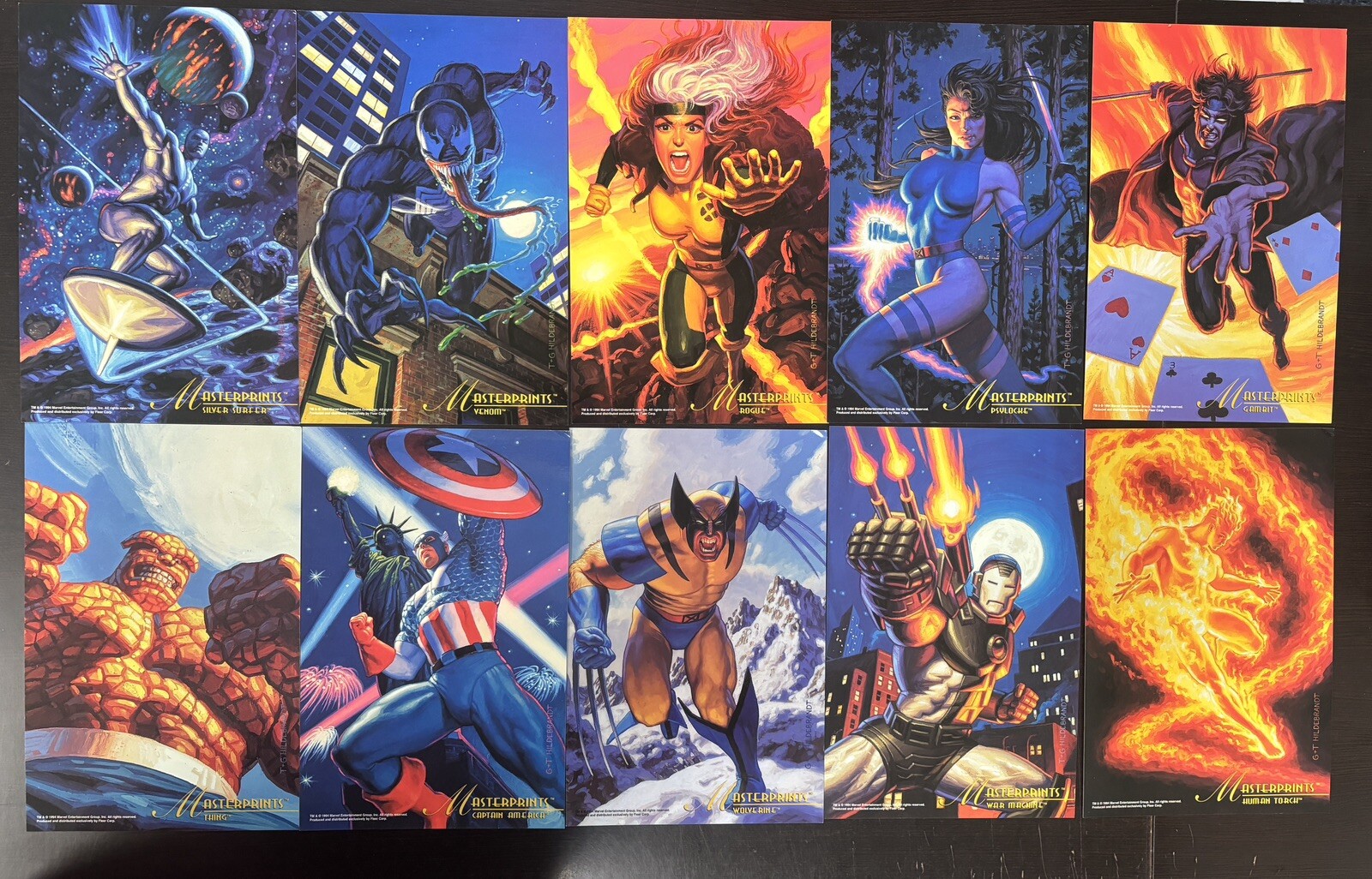 1994 Marvel Masterpieces Masterprints Jumbo 6.5x10 Card Complete 10 card Set