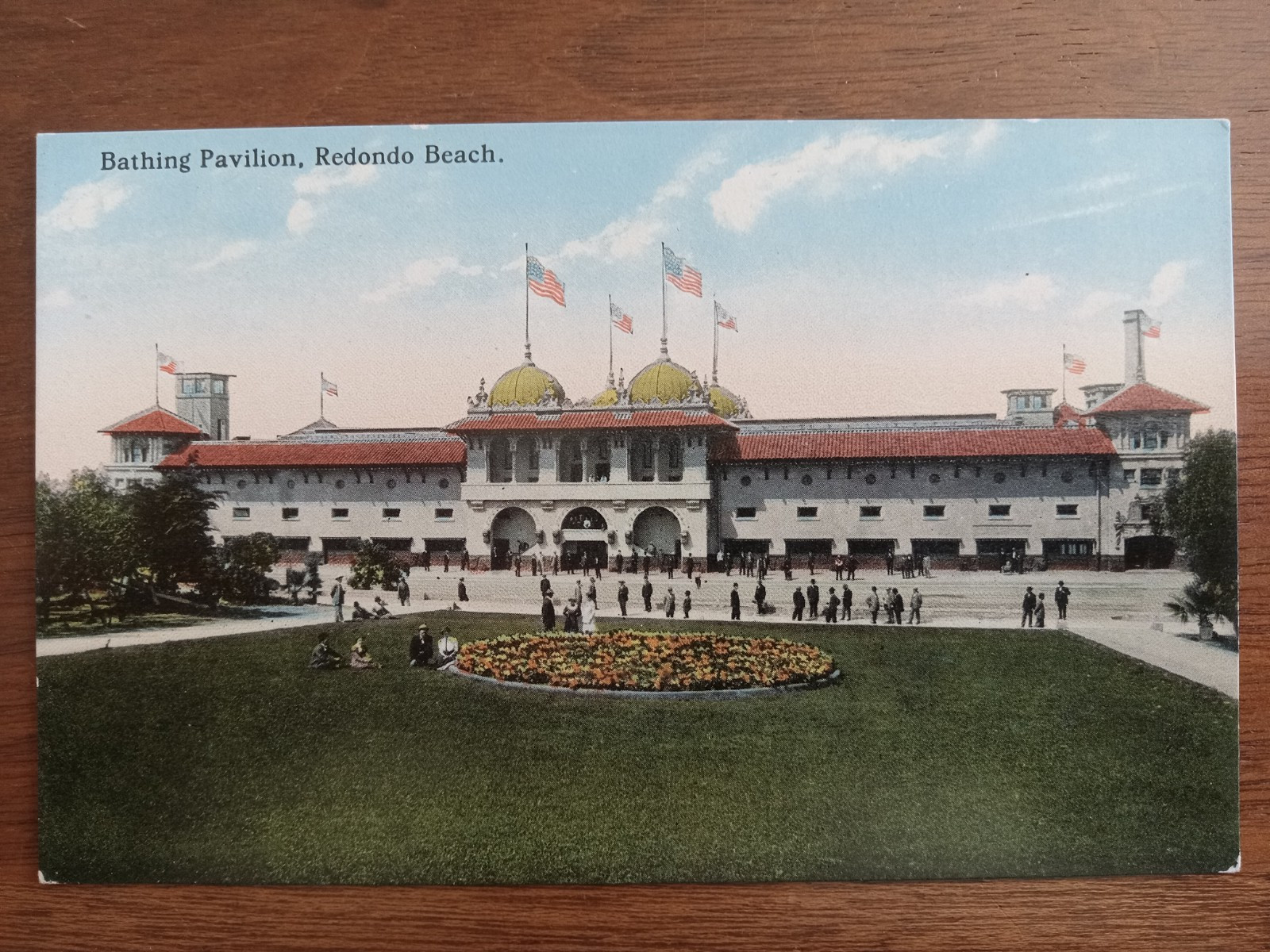 c1914 Bathing Pavilion, Redondo Beach, Los Angeles County, CA, 8 flags