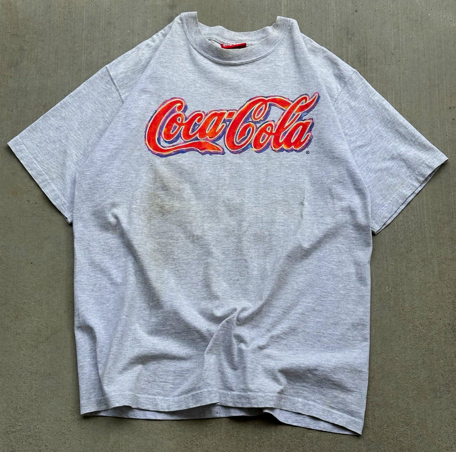 Vintage 90s Coca-Cola Soda Gray Logo T-Shirt 100% Cotton Made in USA Sz Large