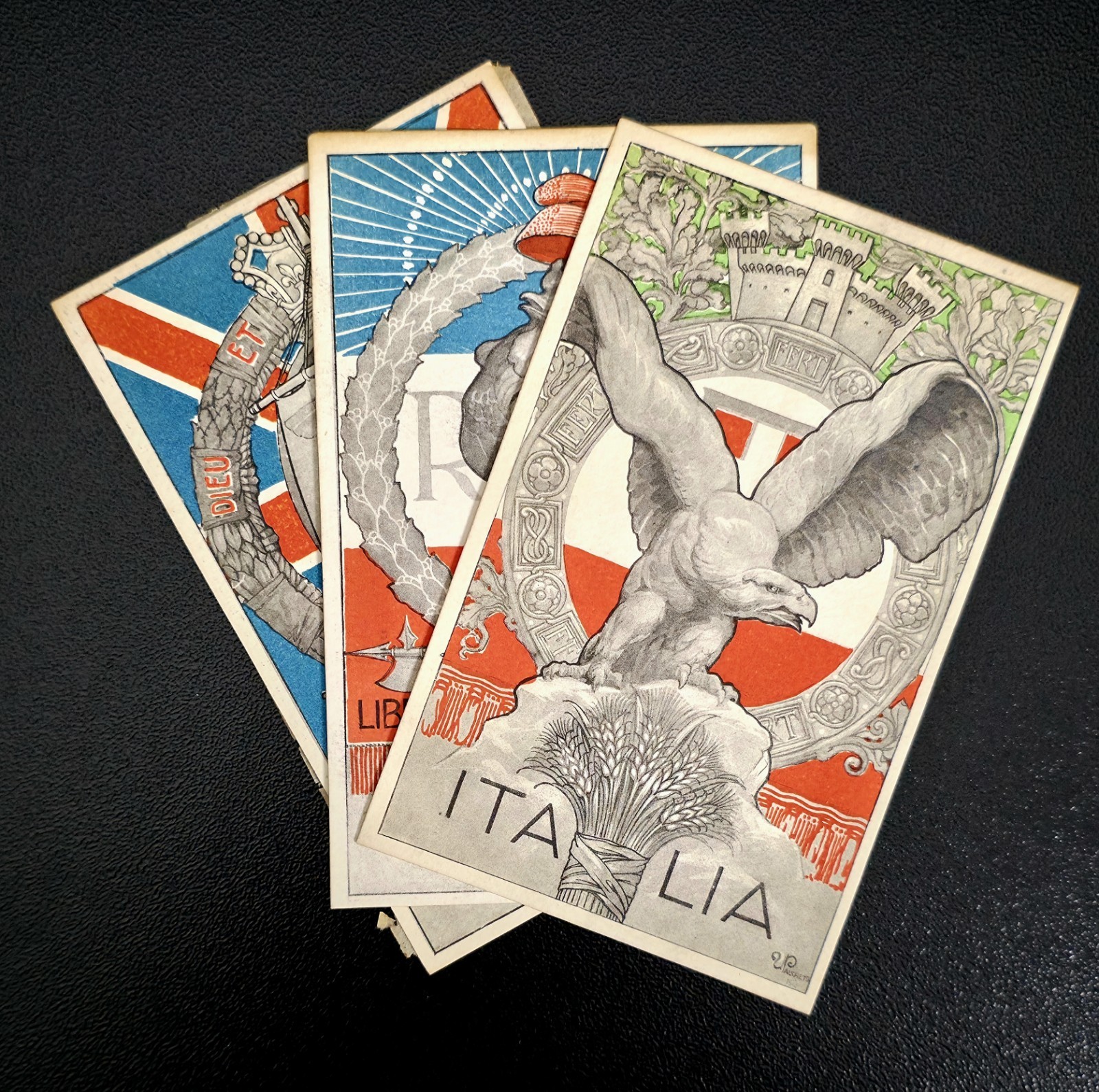Lot 3 WWI Allied Propaganda Postcards Italy France England Matteucci