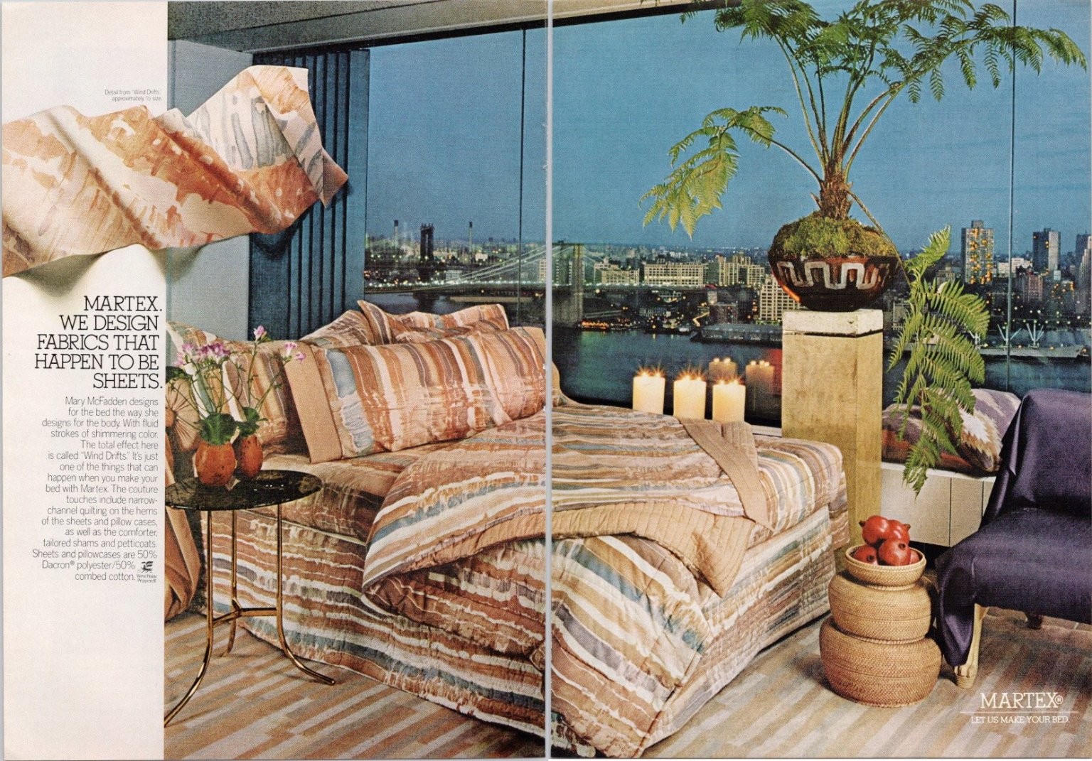 Martex 1980 Original 2pg Print Ad Wind Drifts Bedding Sheets Polyester Cotton