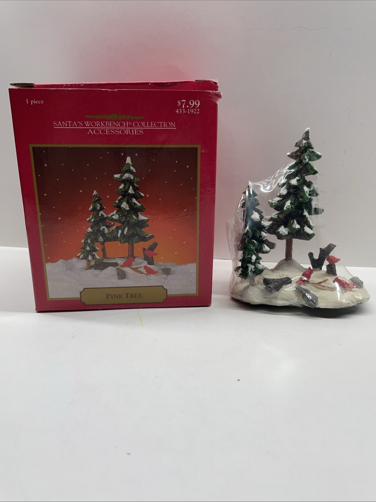 Santa\'s Workbench Pine Tree Village Accessory Snow Trees Birds 1998 NIB