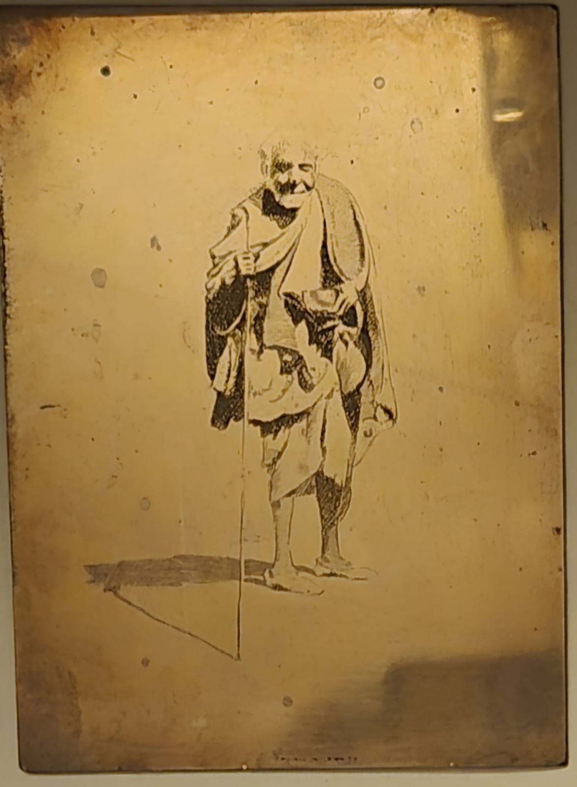Antique Hand Cut Copper Engraving Plate Mahatma Gandhi Intaglio Printing Matrix