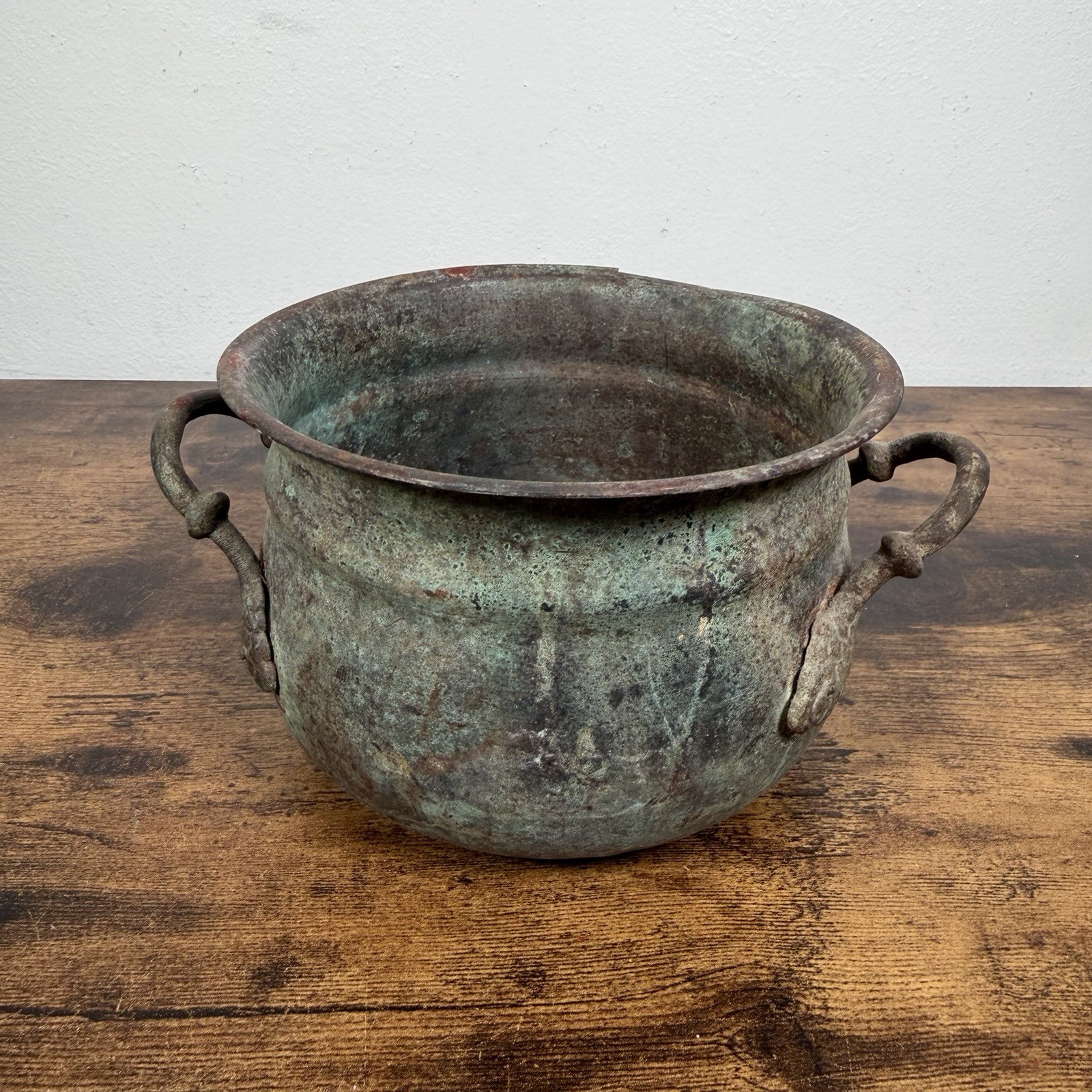 Hammered Copper Antique Pot Rustic 19th Century w/ Beautiful Detailed Handles