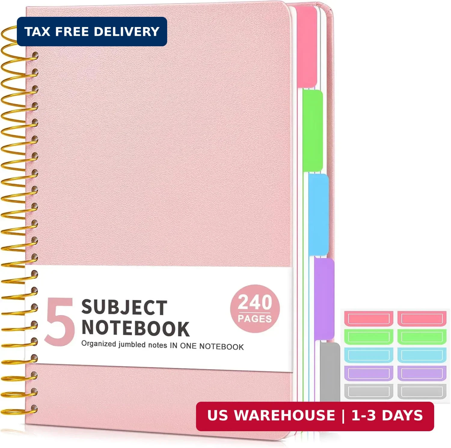5 Subject Notebook College Ruled 240 Pages, A5(5.8\