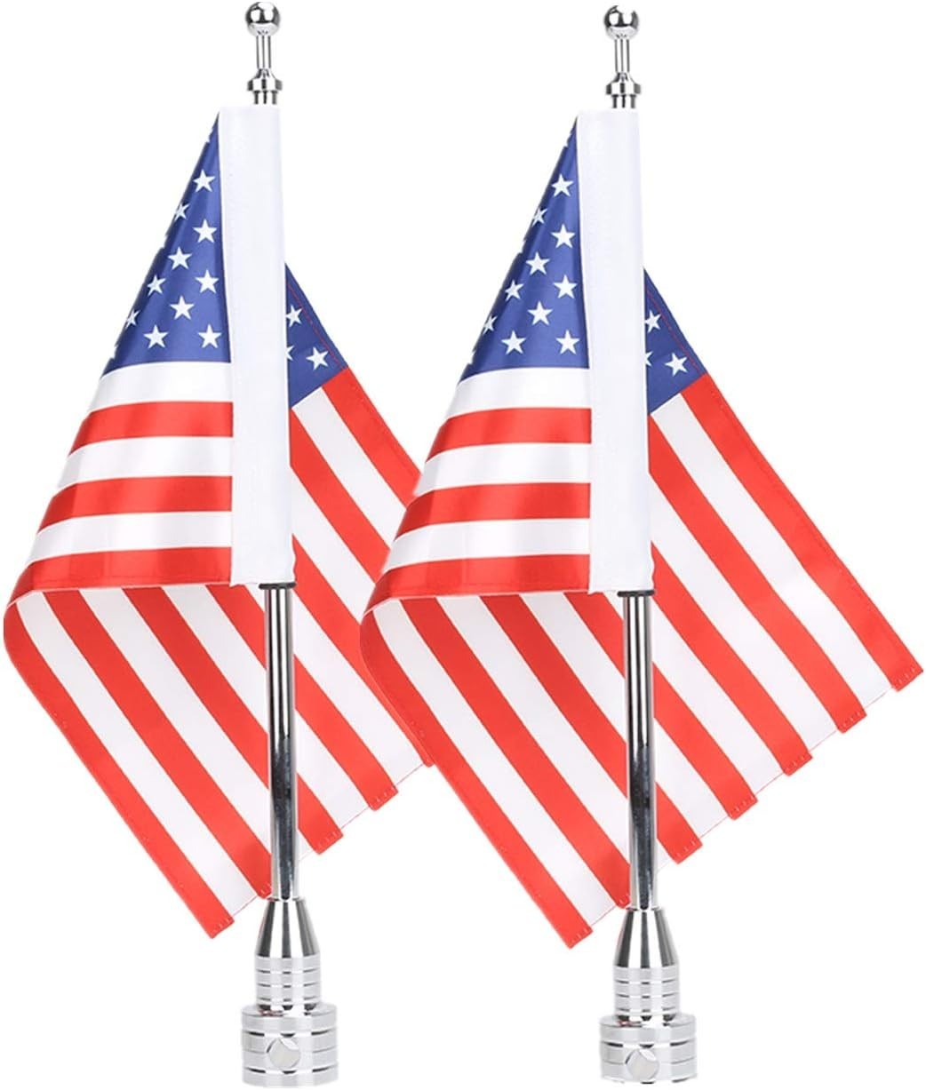 2 Pack USA American Flag Motorcycle Pole Mount Harley Honda Goldwing Yamaha Rack