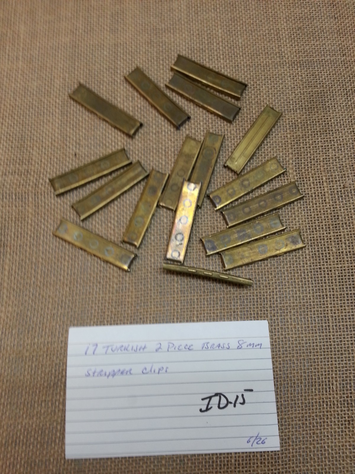 (17)  8mm Mauser Brass 2 Piece Stripper Clips Very Nice  Condition