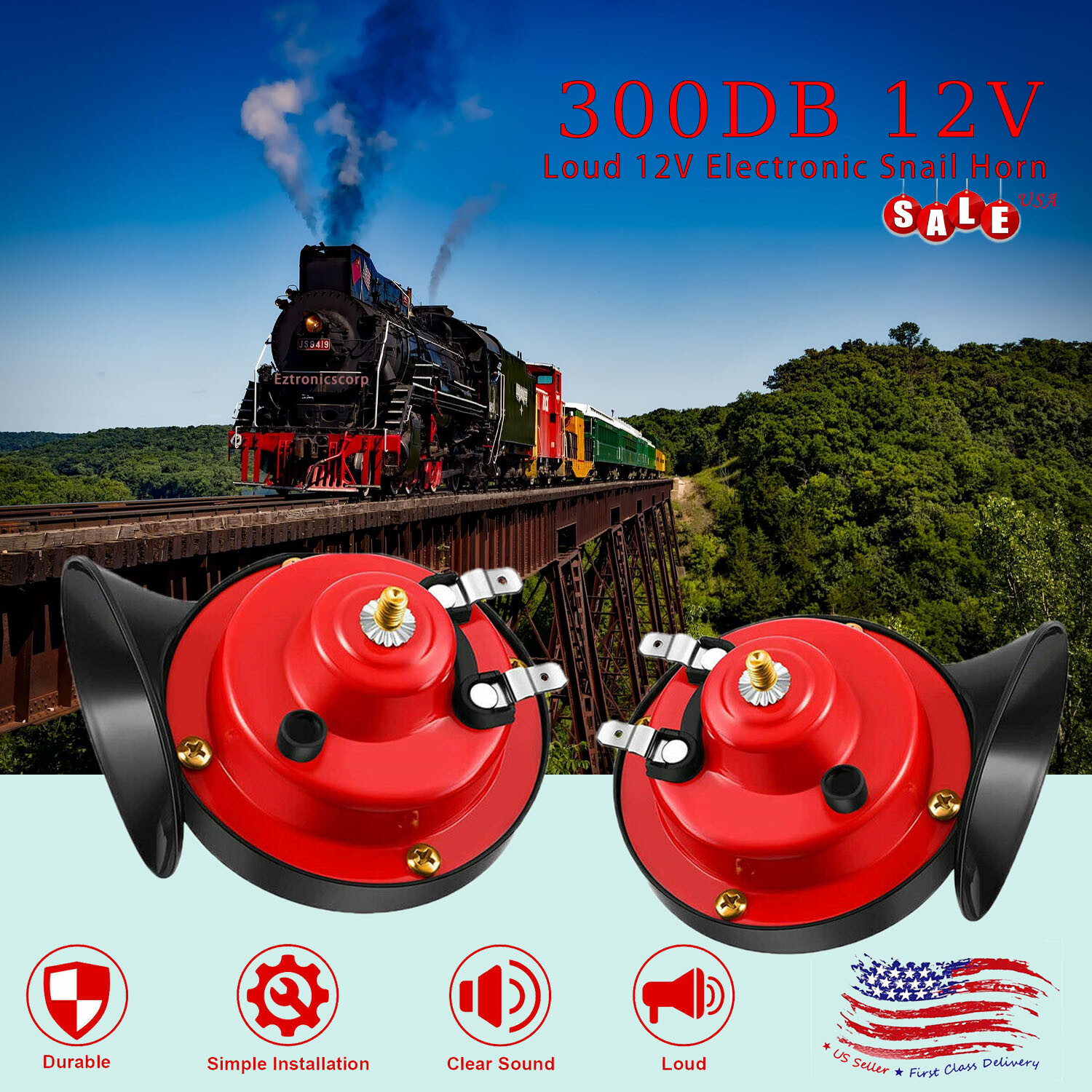 1Pair 12V high and low tone Super Loud Horn water proof car Horn
