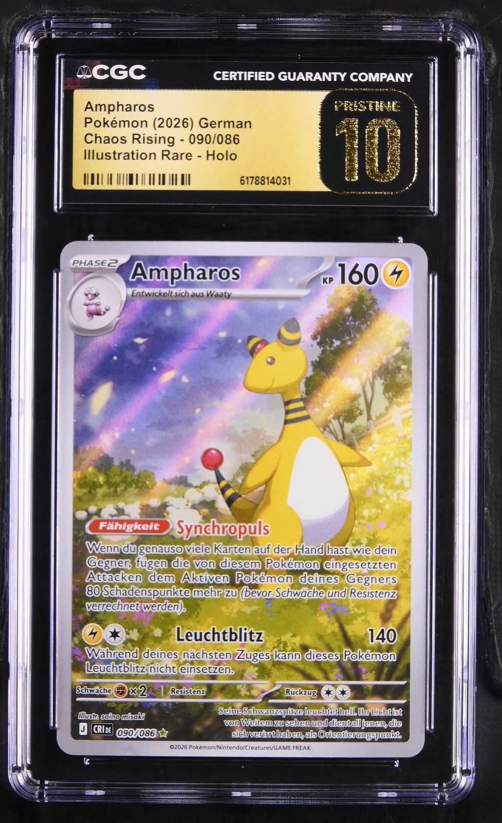 Pokemon Ampharos CGC Pristine 10 Chaos Rising DE
