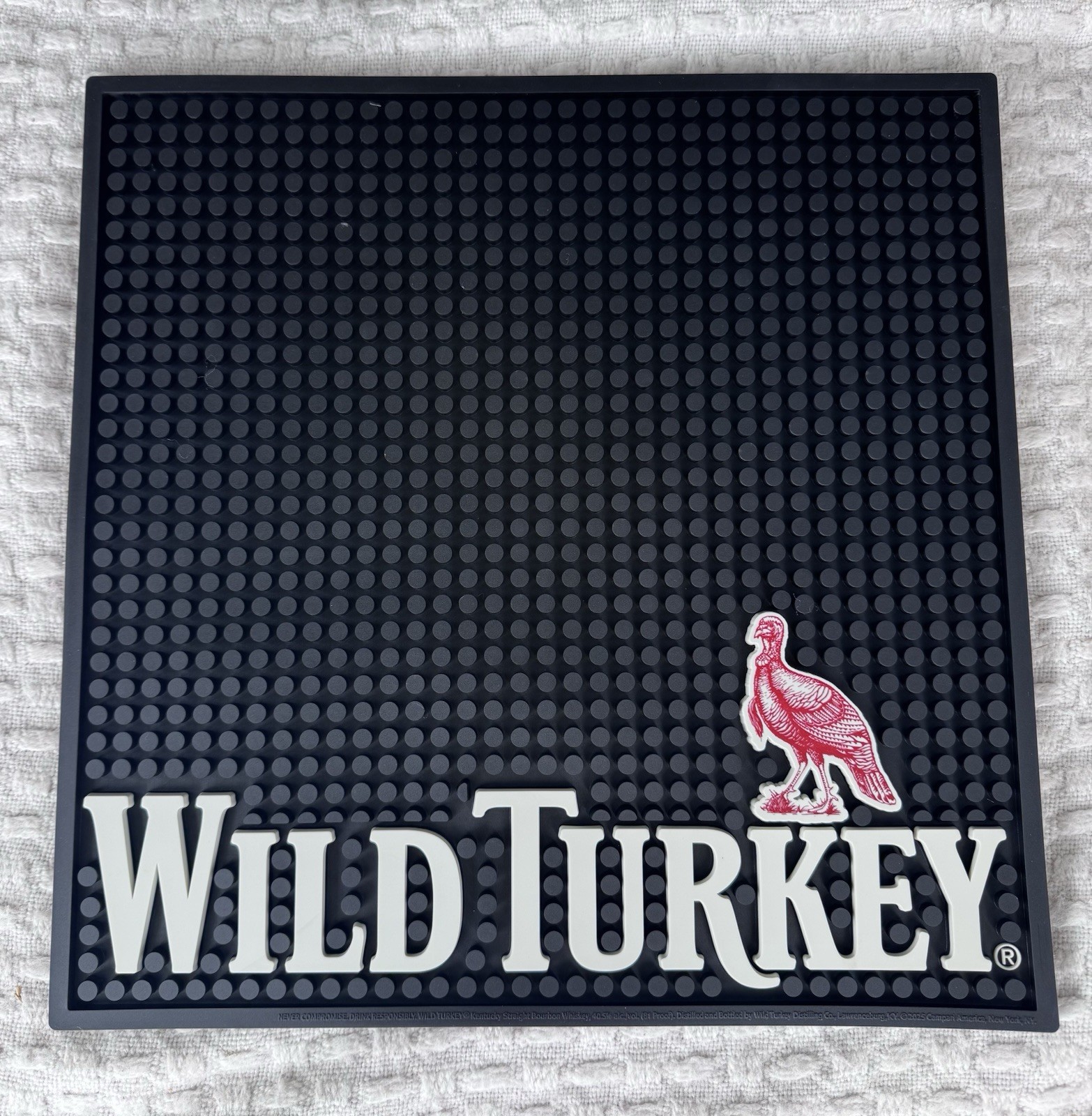 Wild Turkey Kentucky Bourbon Whiskey Rubber Bar Rail Spill Mat 14x14” Brand New