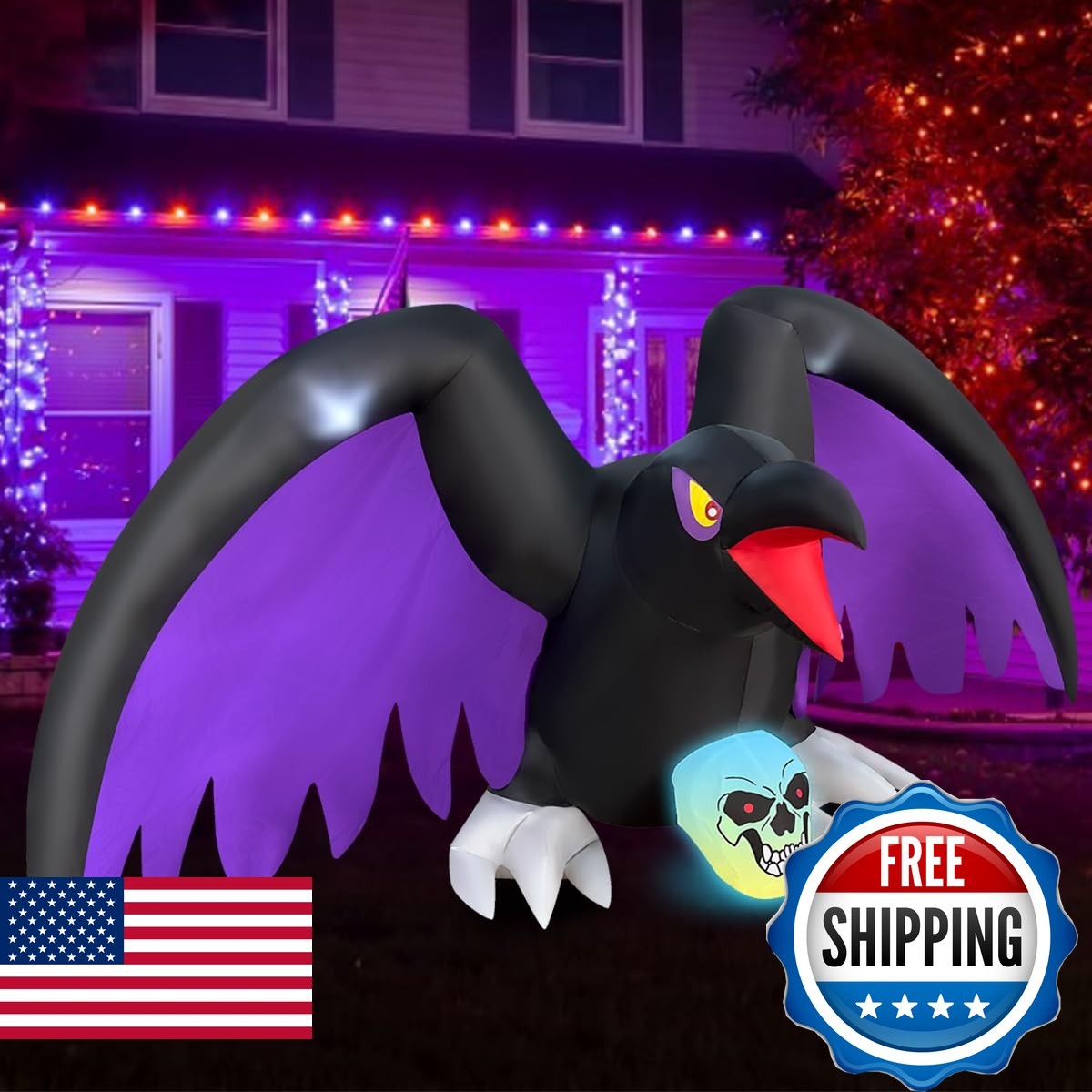 BLOWOUT FUN Halloween Decorations 6 Ft Length Halloween Inflatable Crow RGB