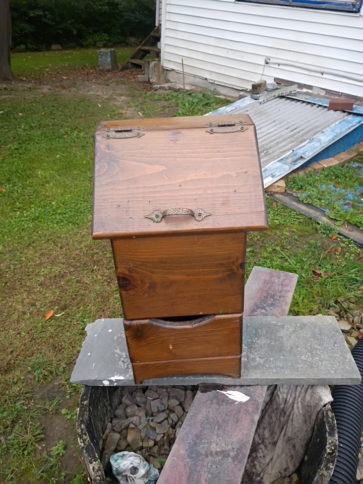 Vintage Wooden Potato Onion Bin Tilt Top Storage Cabinet Easy Clean Rustic HTF  