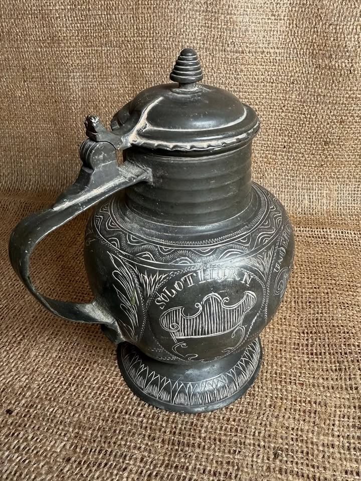 Vintage Swiss Bern Solothurn Lidded Steel Tankard Mug 18cmDescriptionThis is