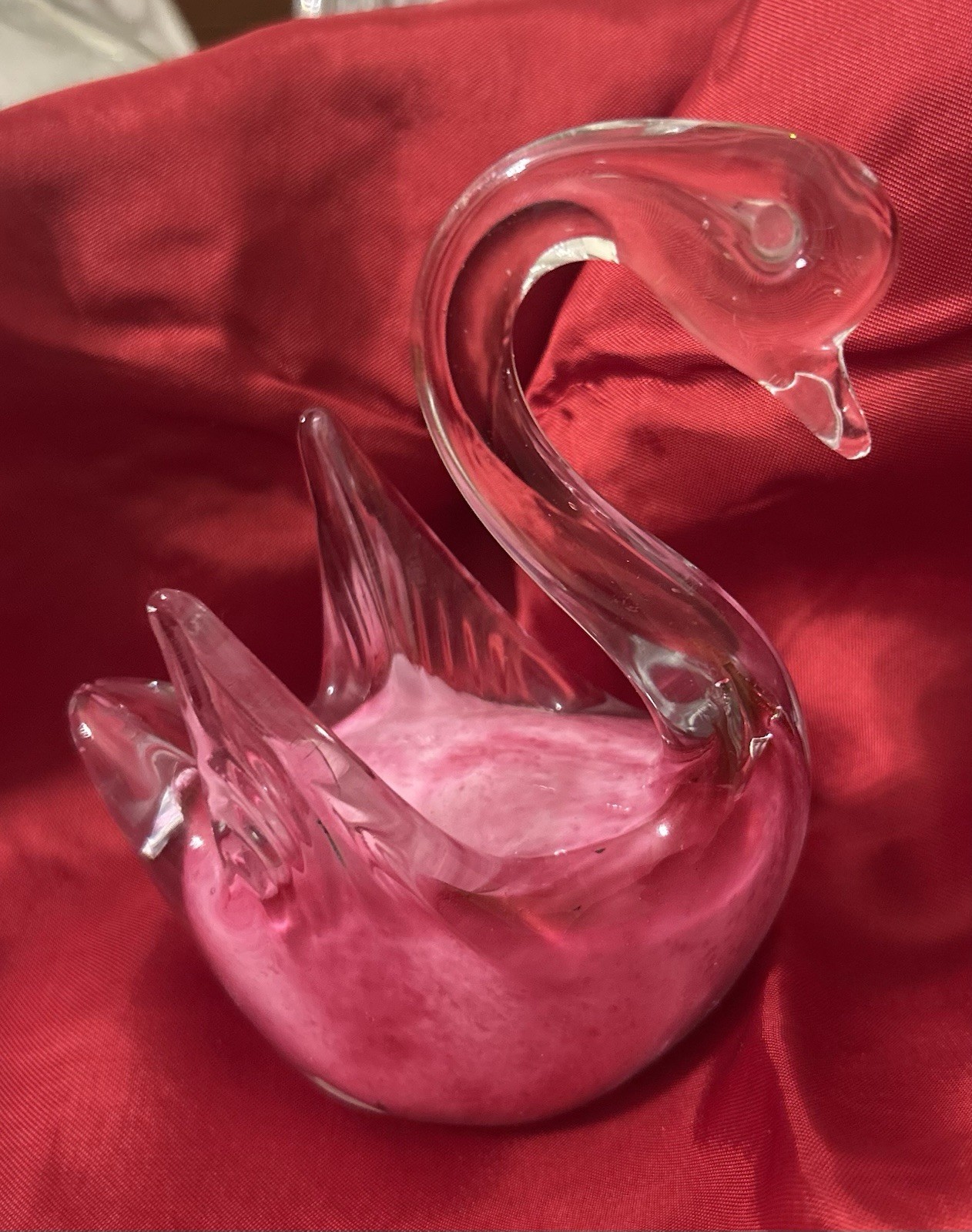 Vintage 1970’s Pink Marano Art Glass 5” Swan Statue Figurine