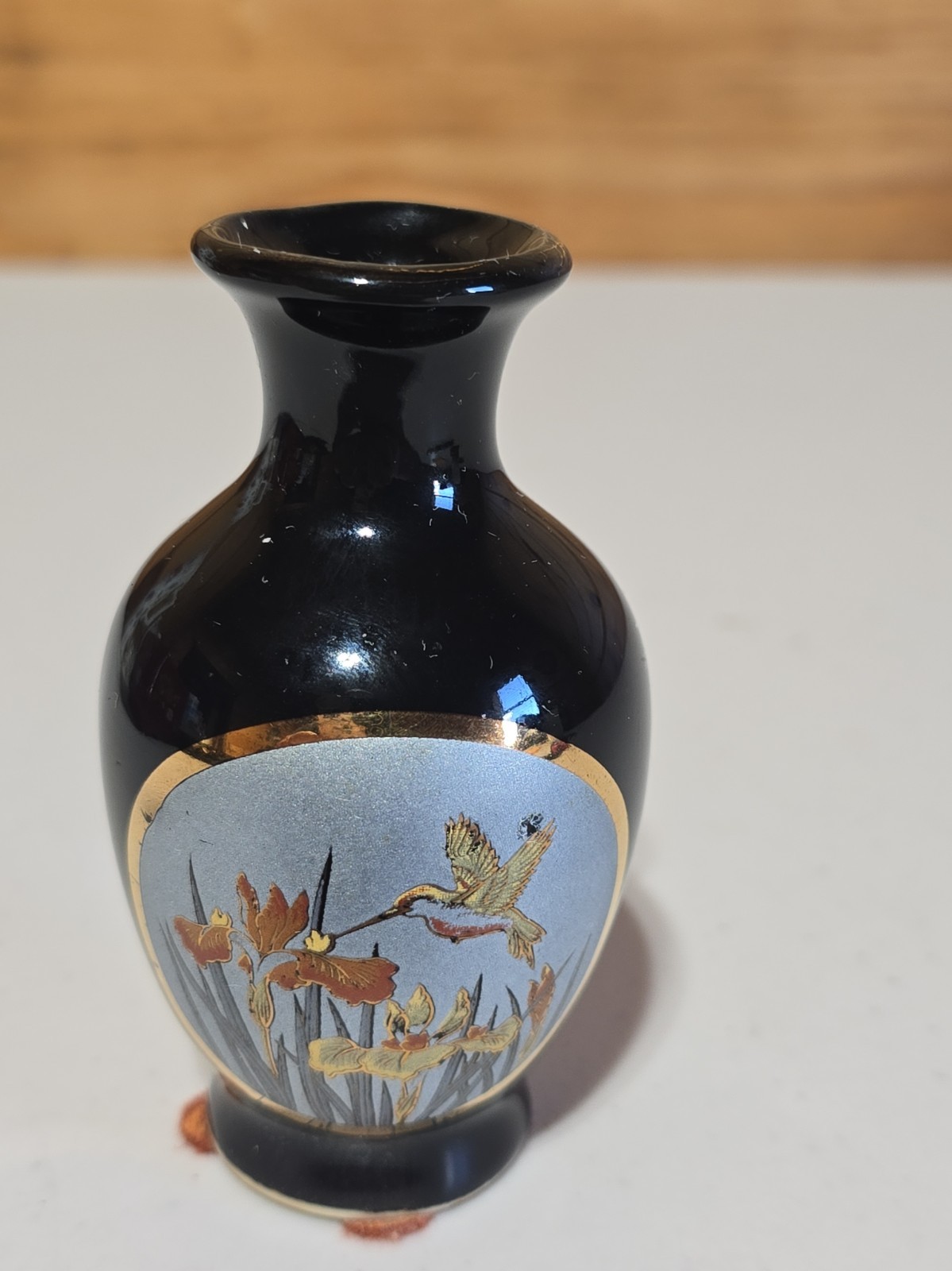 chokin vase japanese Black W/ Hummingird