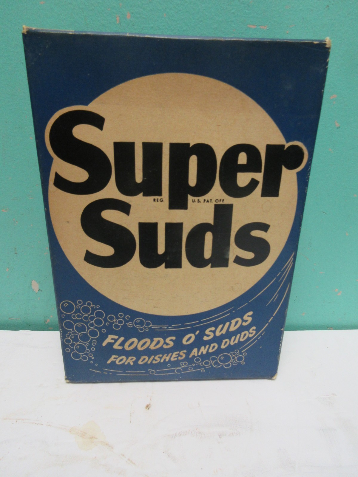 Vintage SUPER SUDS 1950\'s Laundry Detergent+ Soap FULL UNOPENED BOX Floods Suds