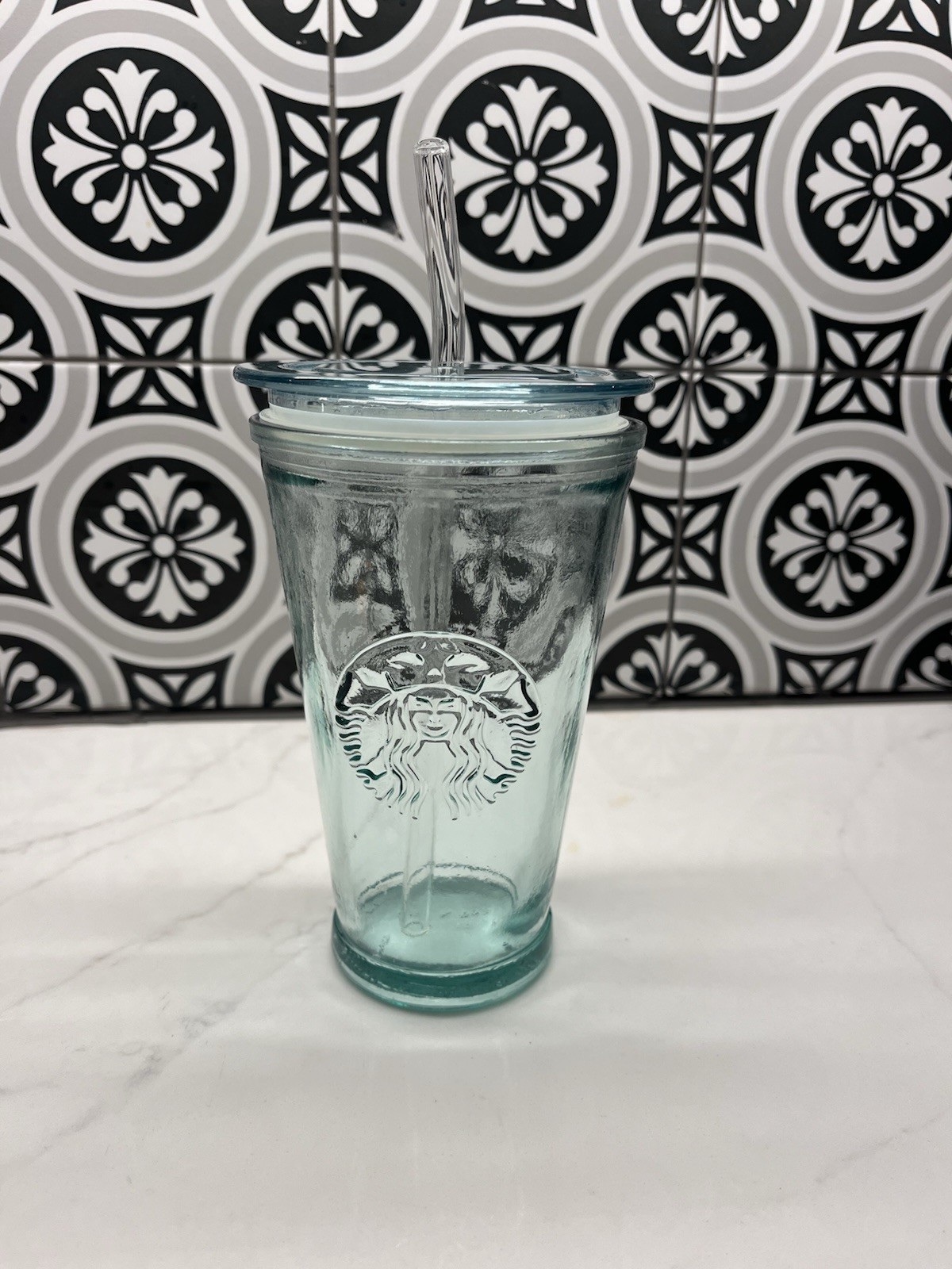 Vintage Starbucks 16oz Coffee Clear Glass Tumbler Made In Spain.