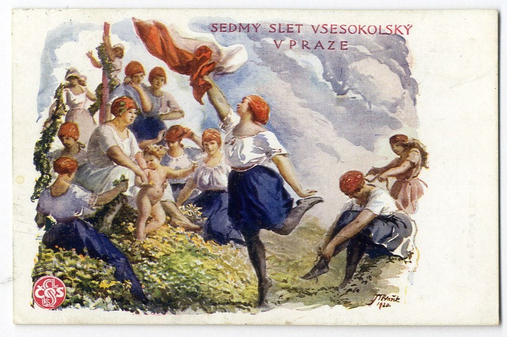 Prague CZECH GYMASTIC FESTIVAL 1920 Women Gymnasts in Uniform Postcard 