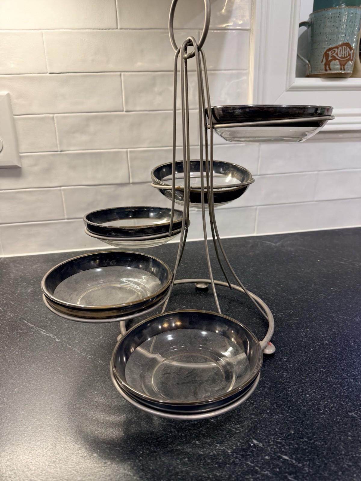 Vintage Dorothy Thorpe Silver Band 5 Tier Snack Server Epergne Bowl Set Caddy