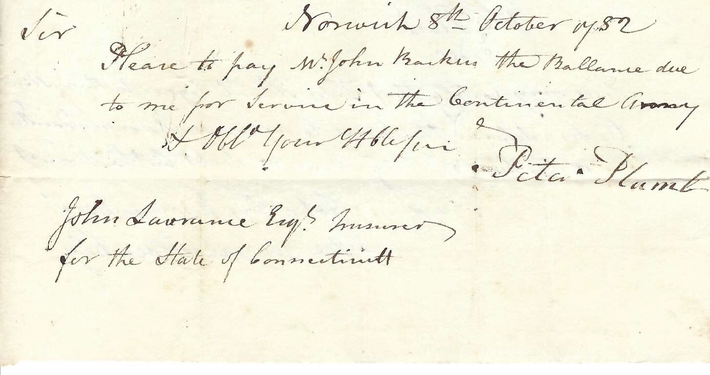 Peter Plumb Transfers His Revolutionary War Pay To Politician In CT