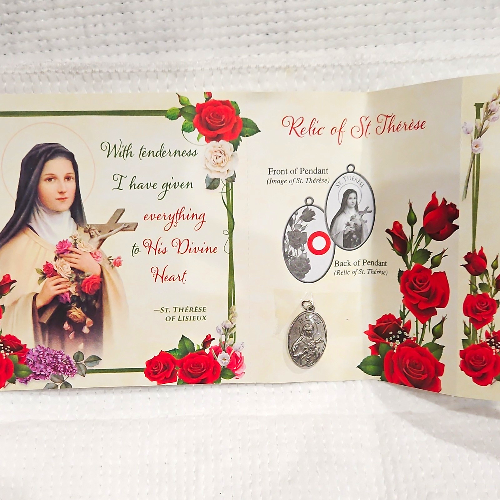  CATHOLIC Relic of St. Thérèse Pendant w/ Relic Card (Relic of St. Thérèse)