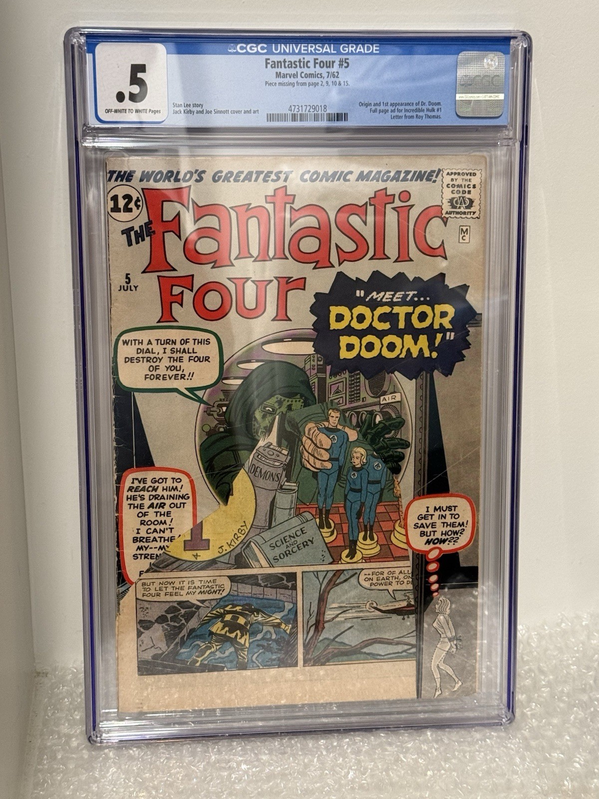 Fantastic Four 5 CGC .5 Origin & 1st App of Dr. Doom 1962 Doctor Doom