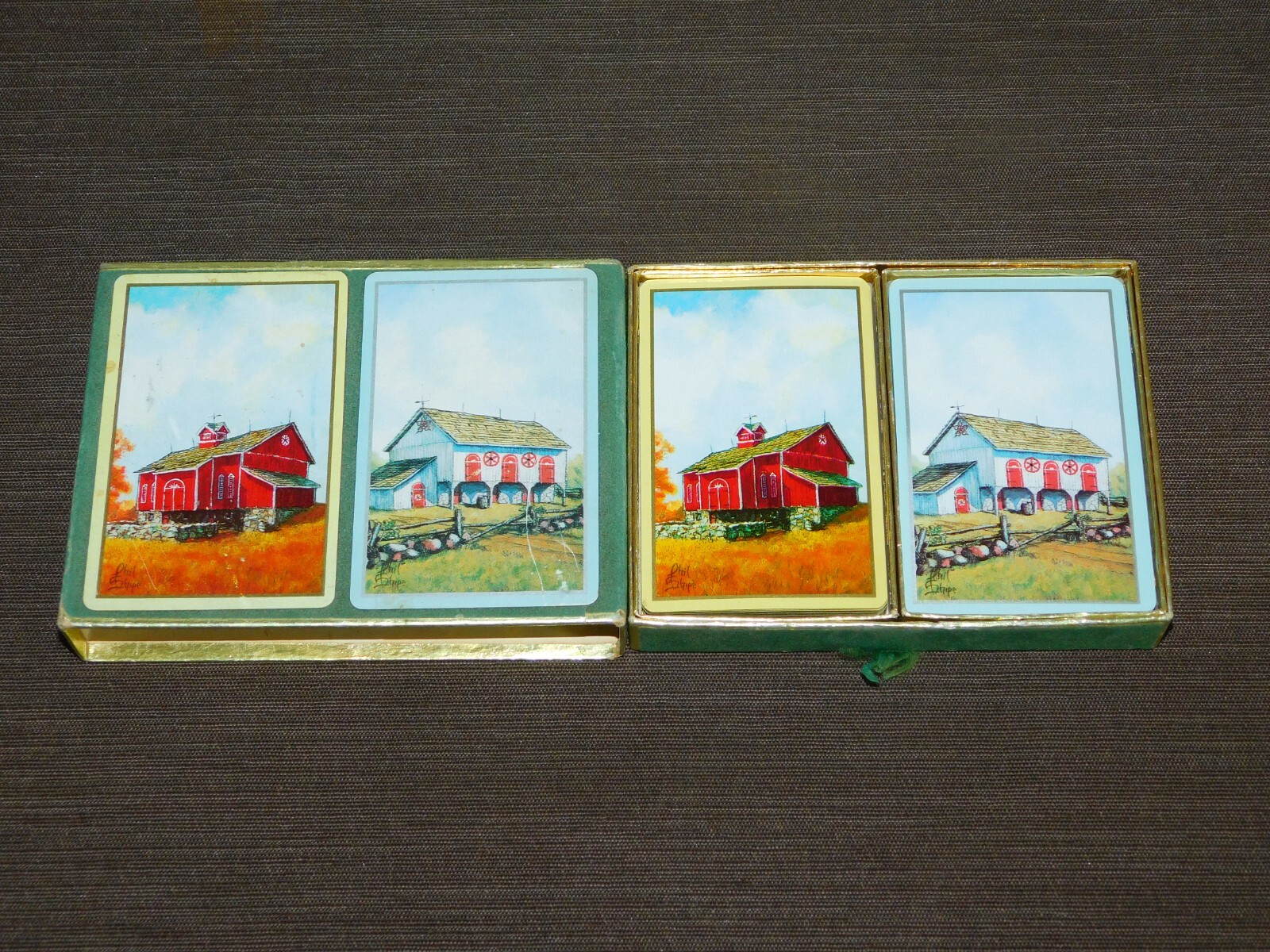 VINTAGE 2 DECKS CONGRESS CELL-U-TONE OLD BARNS BRIDGE PLAYING CARDS