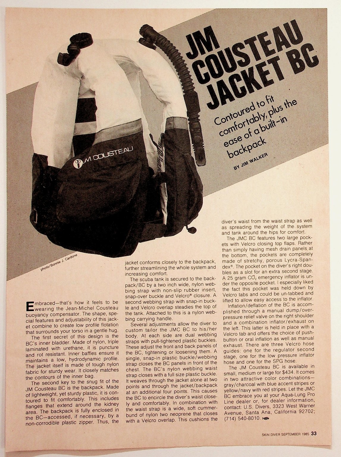 1985 JM Cousteau Diving Jacket BC Magazine Ad Scuba Gear Ephemera