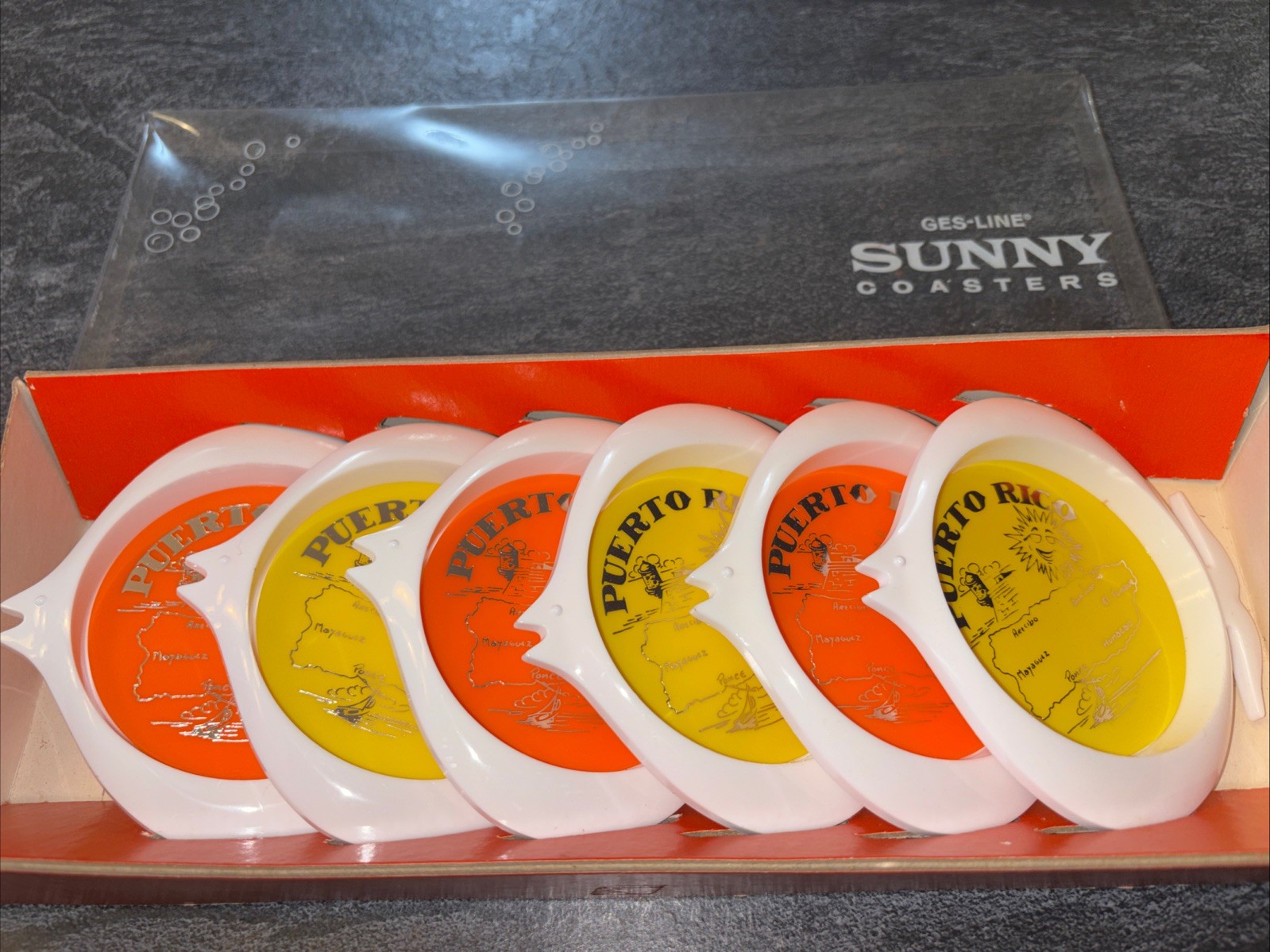 Vintage Souvenir PUERTO RICO Sunny Coasters Fish Jes-Line Set Of 6 New LOC K
