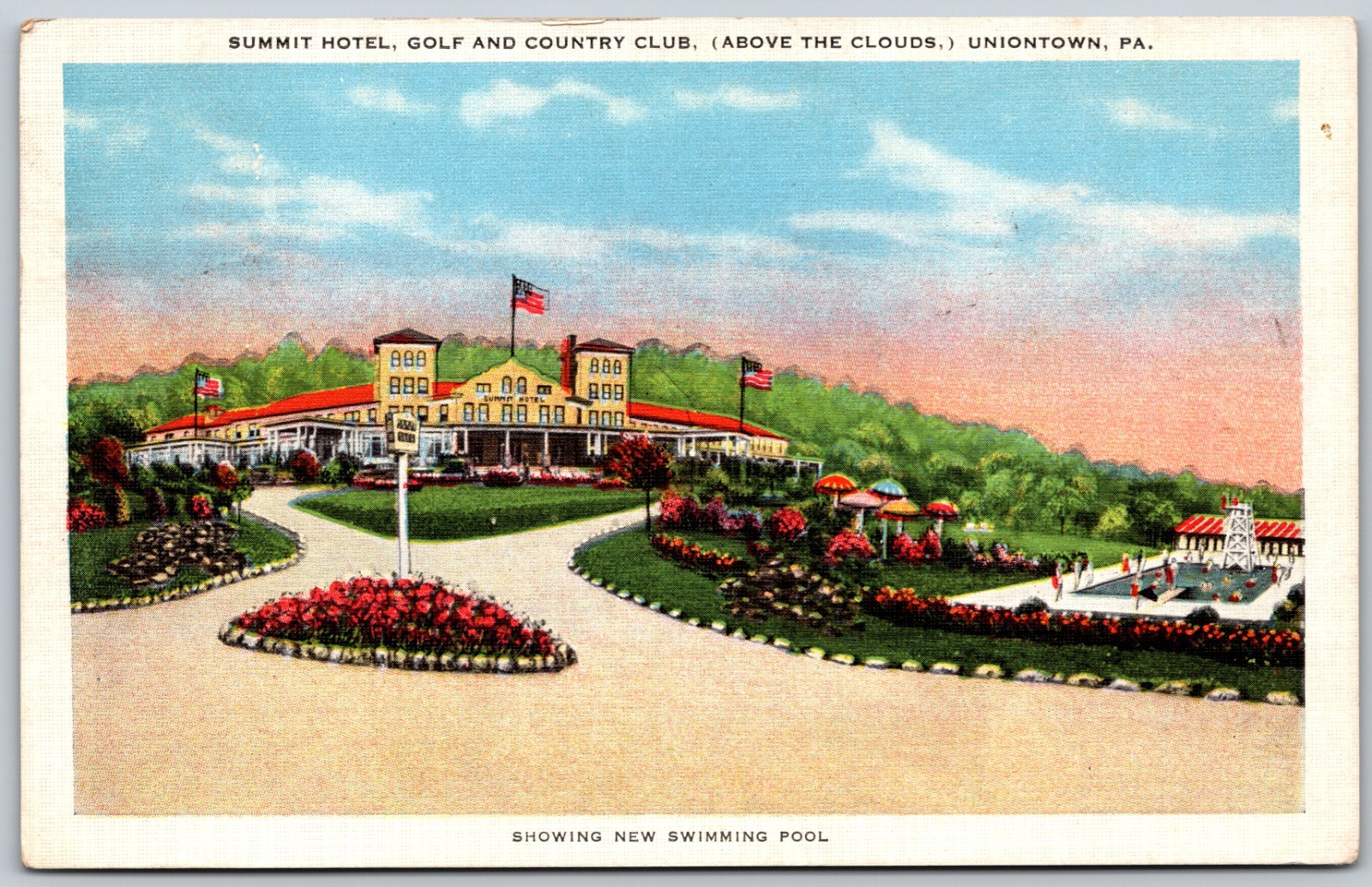 1936 Summit Hotel Uniontown PA Swimming Pool Golf VINTAGE Postcard 4880