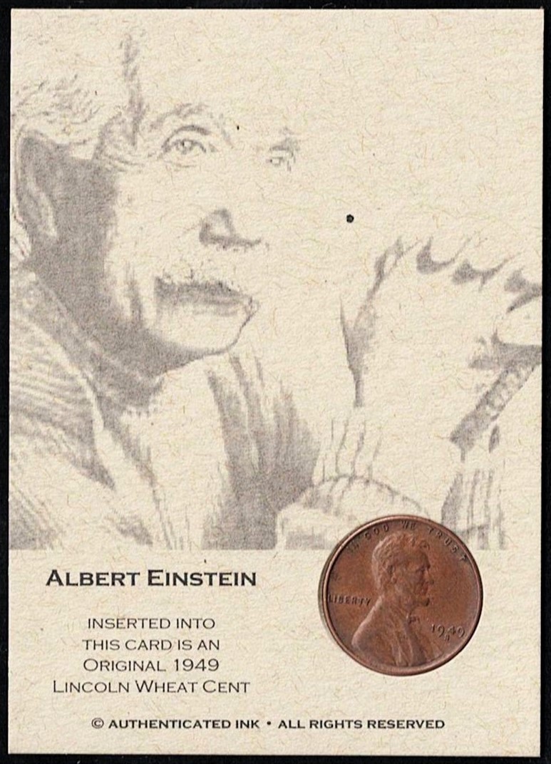 ALBERT EINSTEIN - 1949 Original Lincoln WHEAT Coin Card - THEORETICAL PHYSICIST