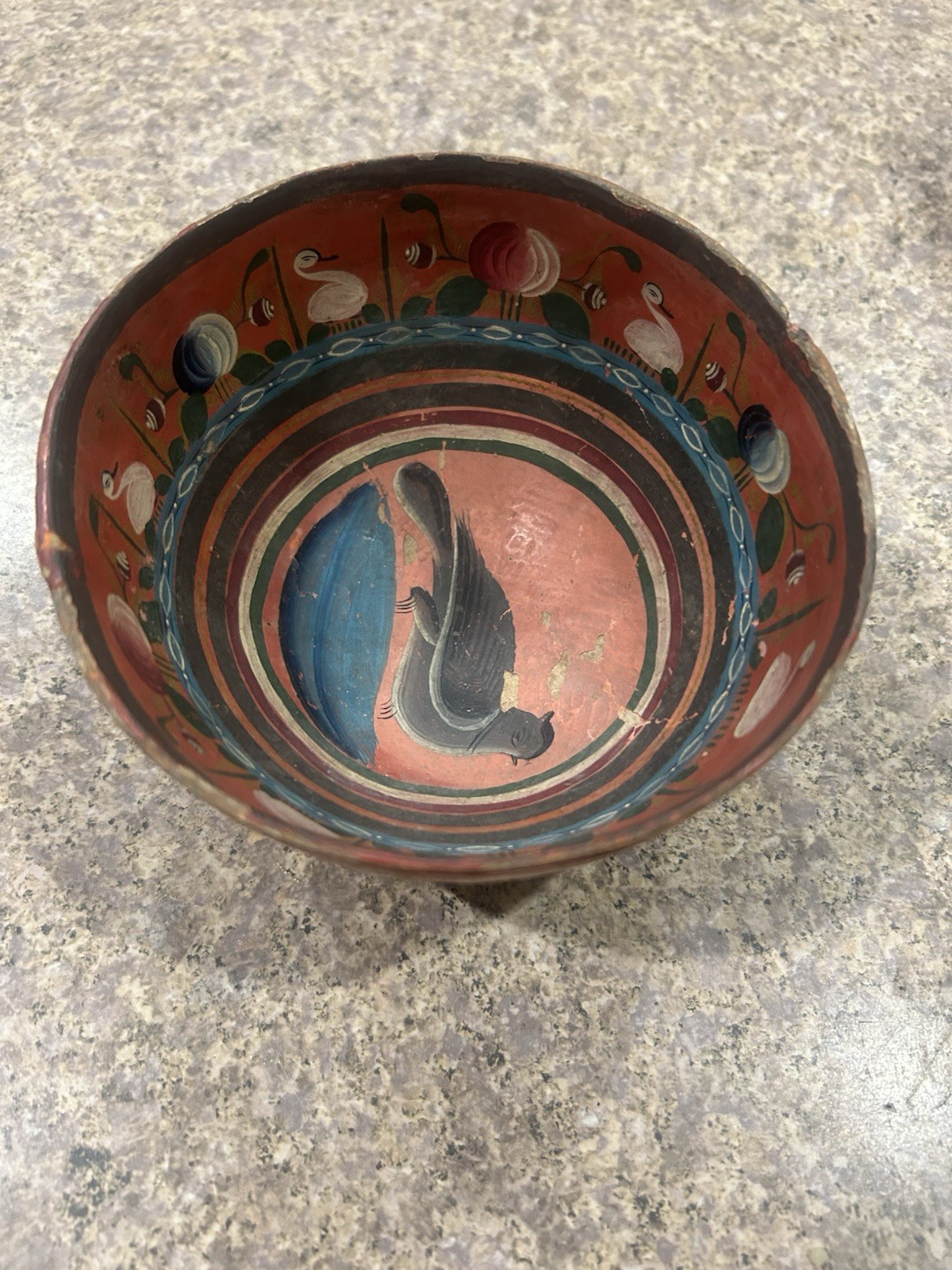 antique Mayan Mexican pre columbian 500-750 A.D. polychromed pottery bowl