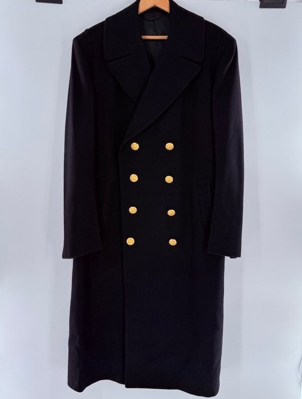BLACK WOOL Full Length US Navy Officer Military Mens 41R BRIDGE COAT