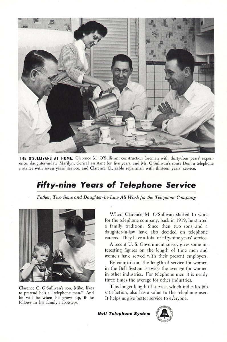 1953 Bell Telephone: O'Sullivans Fifty Nine Years Telephone Vintage Print Ad