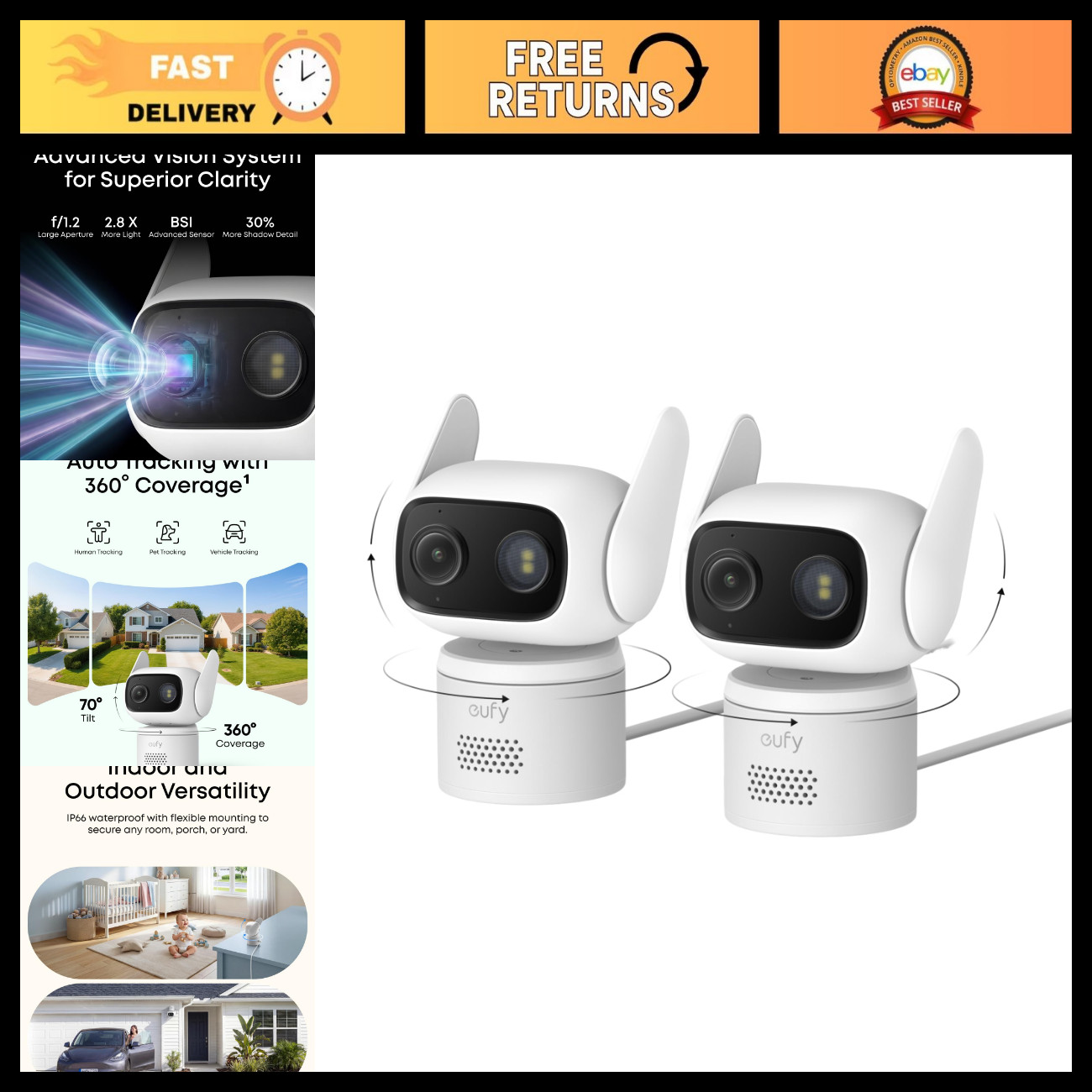 eufy Security Indoor/Outdoor Camera C31(2-Pack), IP66, No Subscription