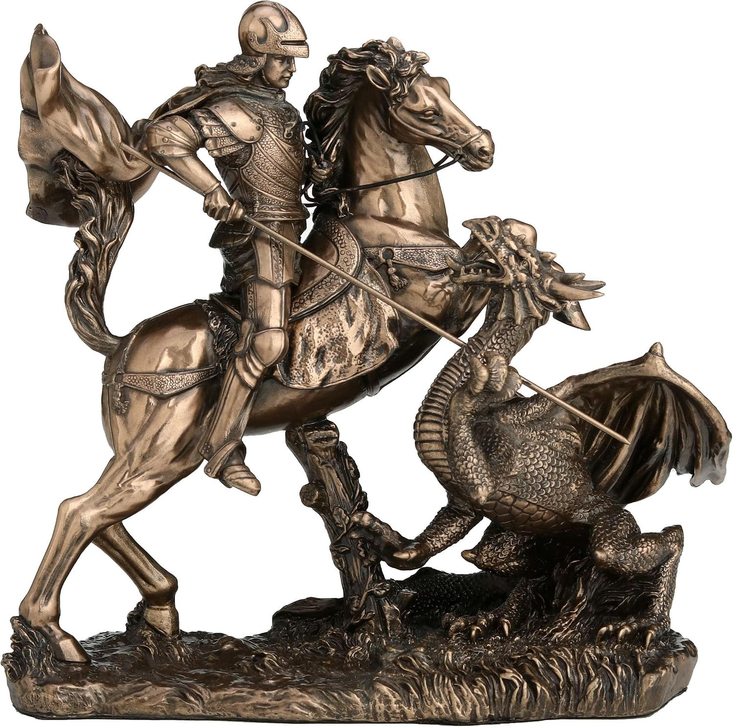 6 1/4 Inch Saint George the Dragon Slayer Cold Cast Resin Bronze Finish Sculptur