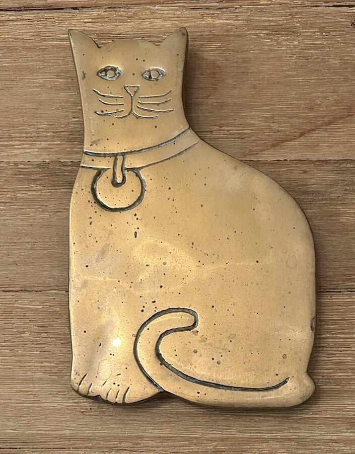Brass Cat Trivet By Knobler Vintage - 8” X 5”