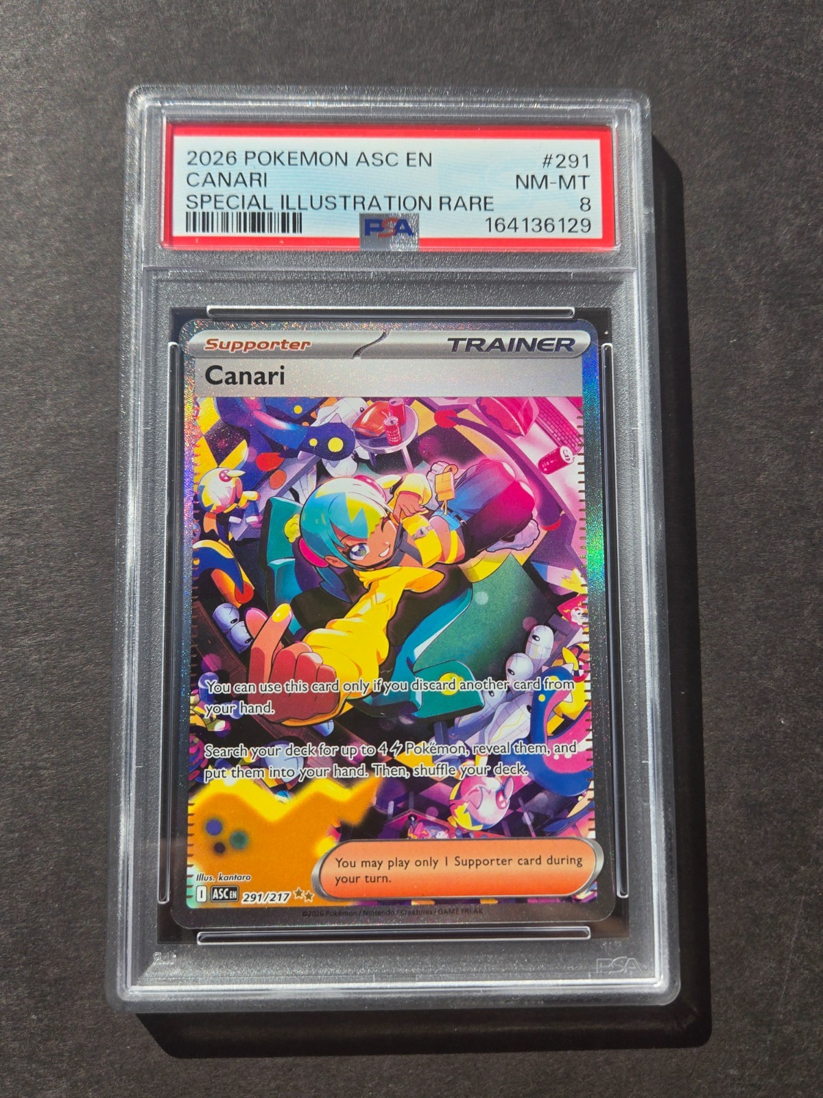 PSA 8 CANARI 291/217 ME: ASCENDED HEROES SPECIAL ILLUSTRATION RARE - NM/MINT