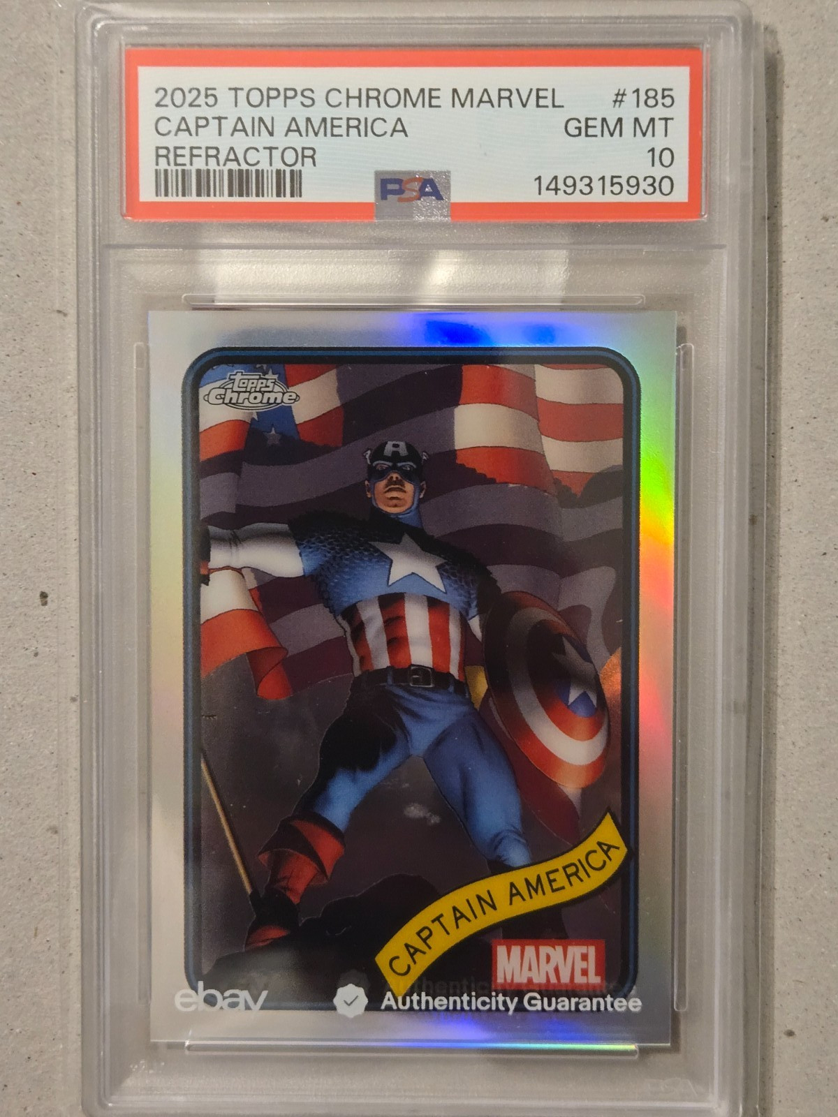 2025 TOPPS CHROME MARVEL REFRACTOR #185 CAPTAIN AMERICA PSA 10 GEM MINT RARE SSP