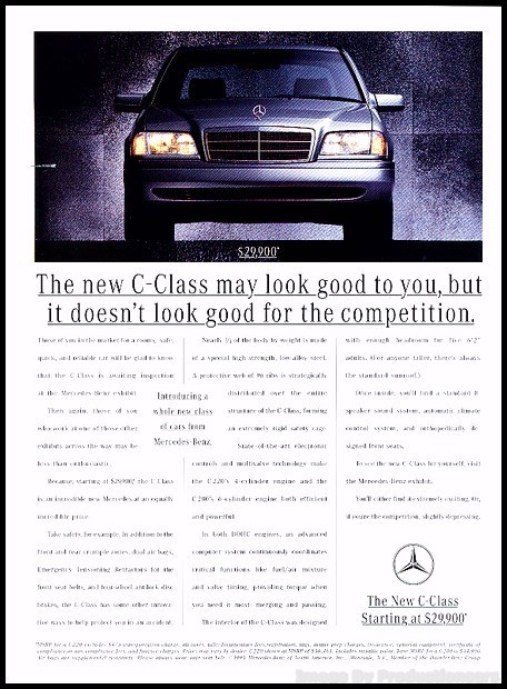1994 Mercedes Benz C220 Vintage Advertisement Print Art Car Ad J370
