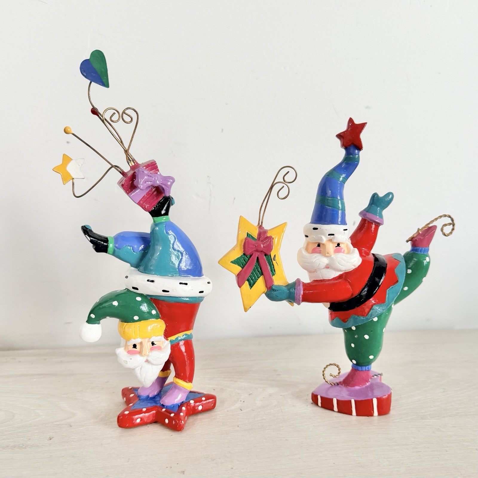 Vintage Midwest Cannon Falls Upside Down Santa Figurines Set 2 Whimsical Kitsch
