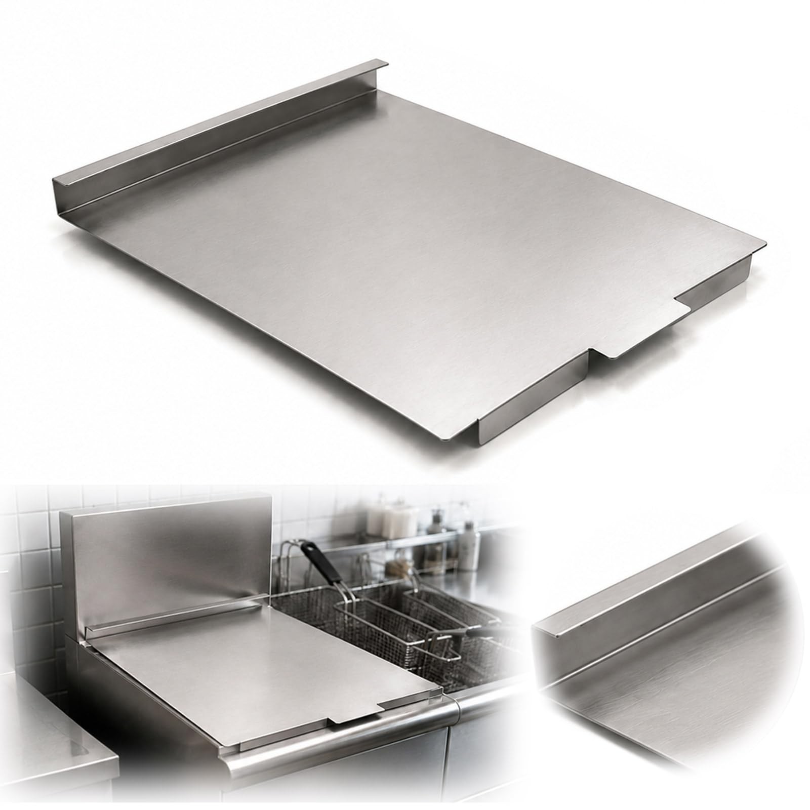 1 Pcs Commercial Deep Fryer Cover 22x15.35 in Stainless Steel Lid Commercial Kit