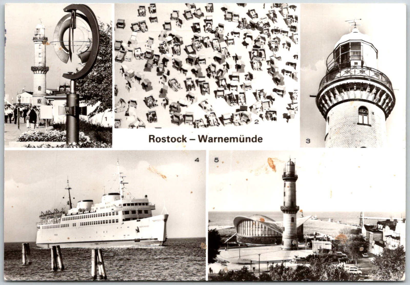 Rostock Warnemünde Views Including Lighthouse Ferry Beach Stamp RPPC Postcard