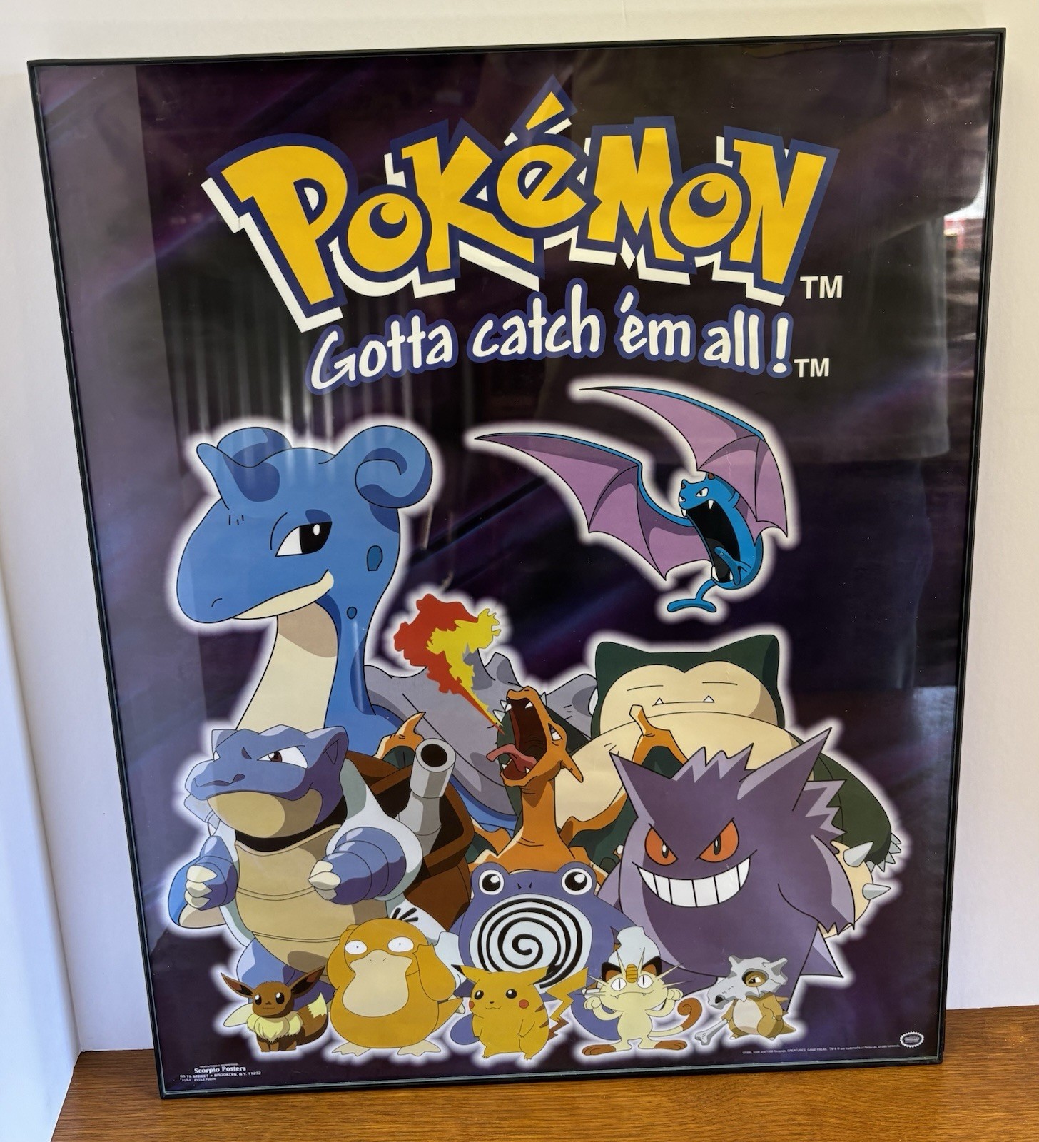 VTG 1999 Pokemon Gotta Catch \'Em All Nintendo Scorpio Poster Framed 16x20 -EUC